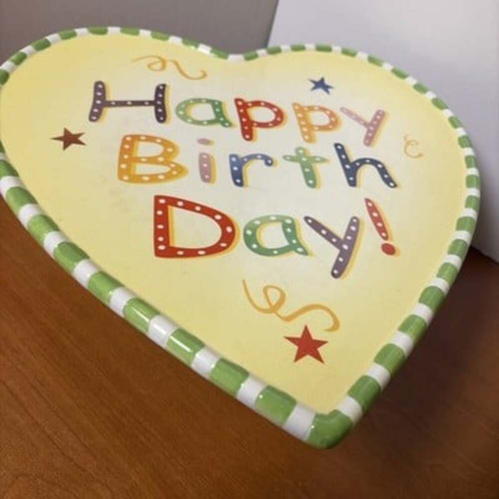 Department 56 “Happy Birthday” Heart Shaped Colorful Cake Stand